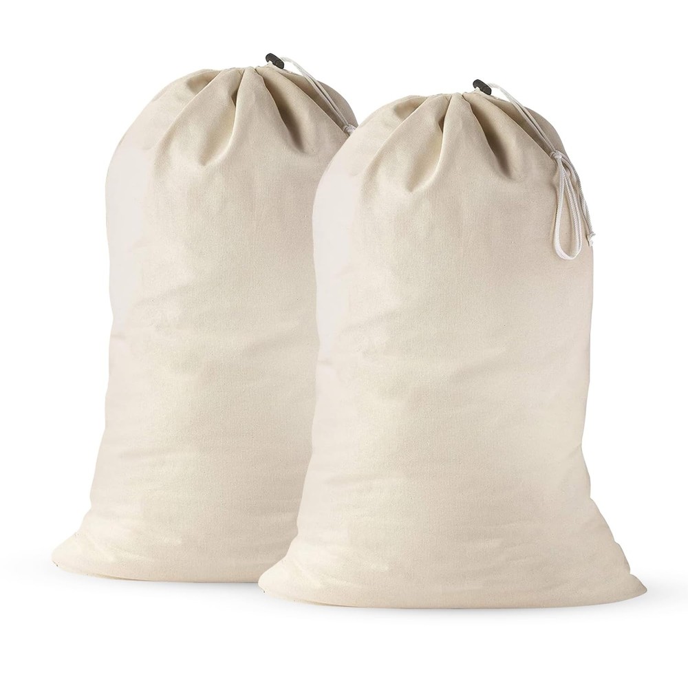 Large Cotton Laundry Bags 24×36 Inch with Drawstring, Heavy Pack of 2, Beige