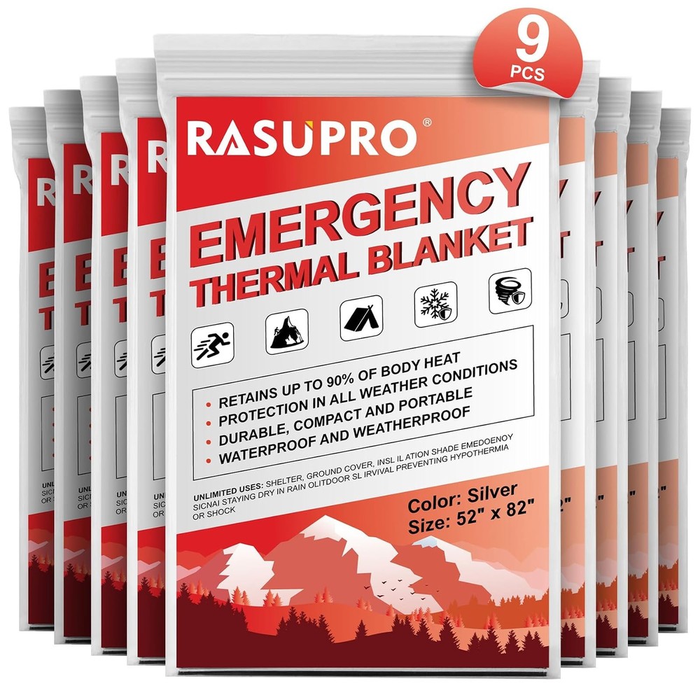 Emergency Mylar Blankets 9 Pack Survival Thermal Sheets