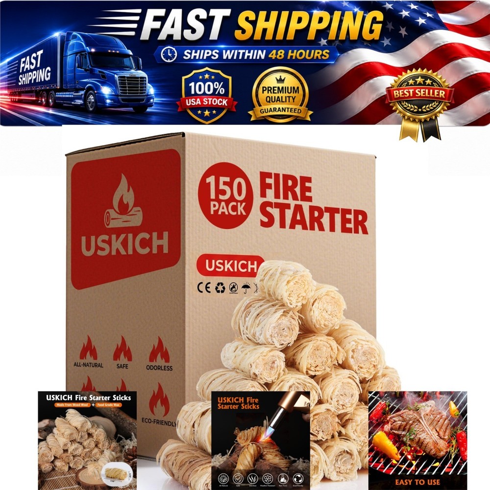 USKICH Fire Starters 150 Pack Wax Wood Fire Lighter BBQ Fireplace Campfire
