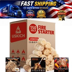 USKICH Fire Starters 150 Pack Wax Wood Fire Lighter BBQ Fireplace Campfire