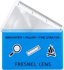 3 Pack Emergency Firestarter Credit Card Fresnel Lens BLUE Protective Sleeve