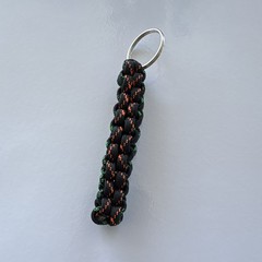 Black Green Orange Box Knot Paracord Keychain Fob w/ Key Ring, 4 in (1 Pack)