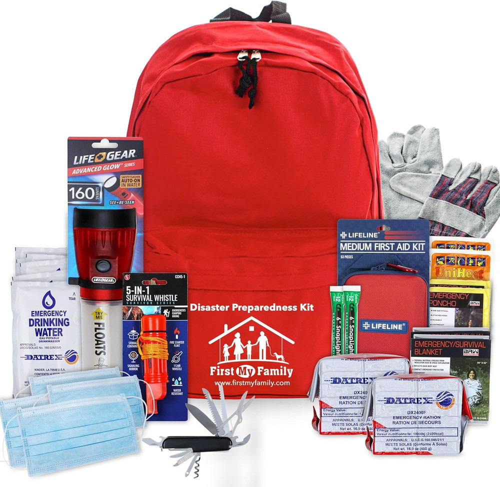 First My Family All-In-One Premium 2-Person Emergency Survival Kit | Hurricane &