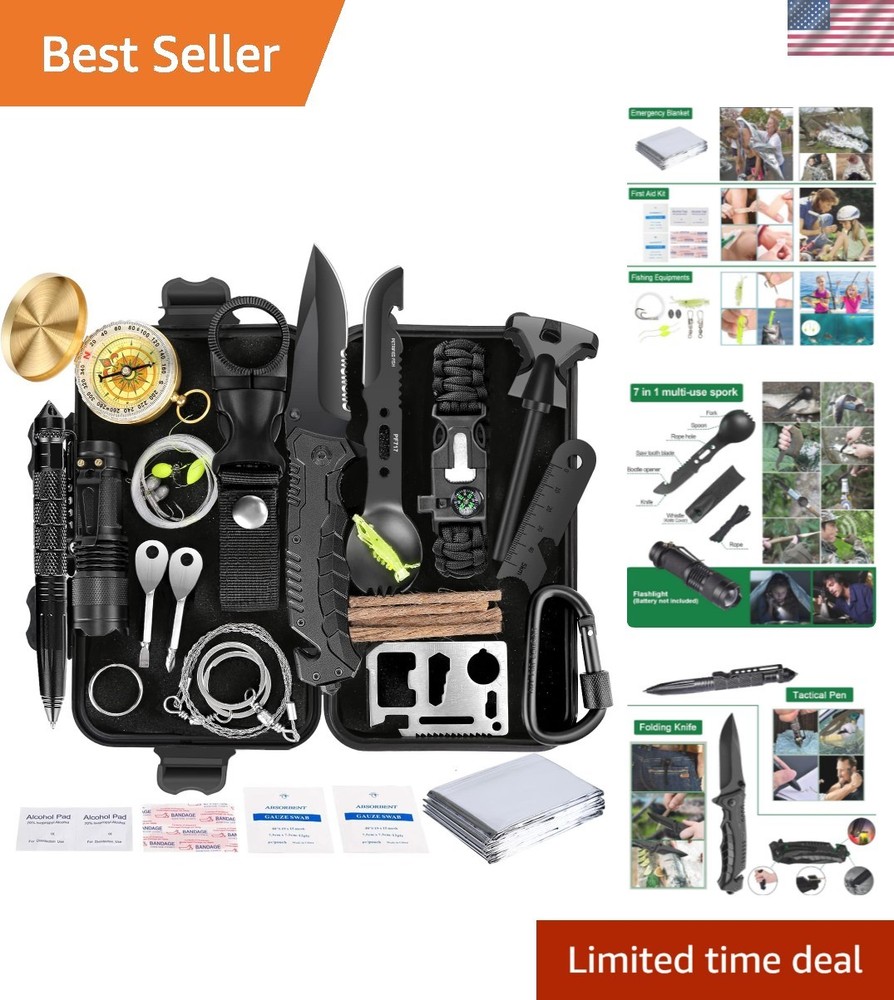 Compact 35 in 1 Survival Kit: Essential Tools for Camping & Hiking Adventures