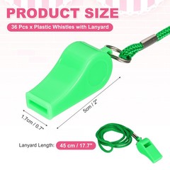 Plastic Whistles with Lanyard, 36 Pcs&Green-Fitting for (Coaches/Referee)