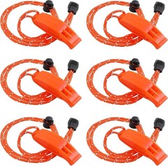 6PCS Safety Survival Whistles with Adjustable Reflective orange