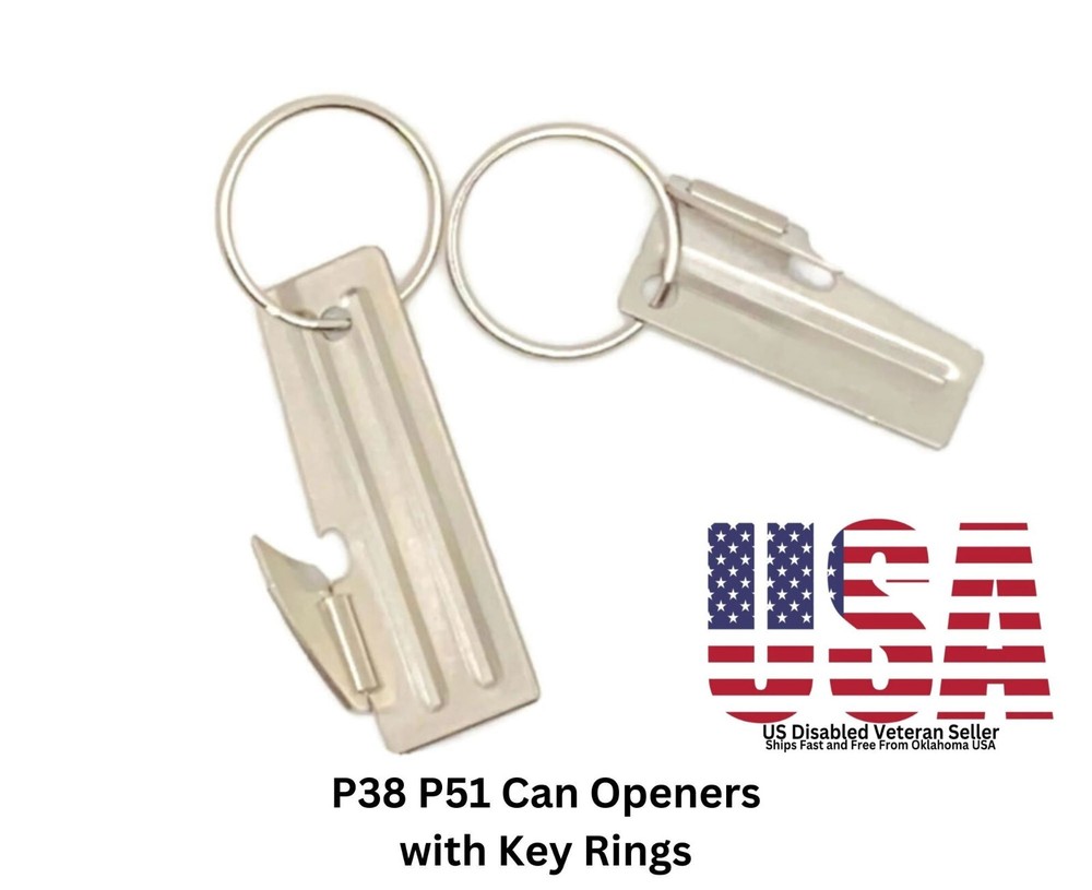4 PC «C-RATIONS» MILITARY ISSUE P38 & P51 CAN OPENERS W/KEY RINGS FREE SHIPPING