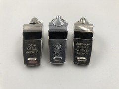 LOT OF 3 VINTAGE METAL & BRASS WHISTLES MACGREGOR CHAMPION GEM