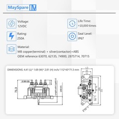 Mayspare 250A Winch Solenoid Relay Contactor 12V Winch Relay For Atv Utv Boat