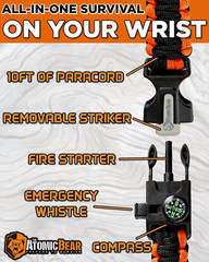 Atomic Bear Paracord Bracelet (2 Pack) – Adjustable – Fire Starter – Loud Whistl