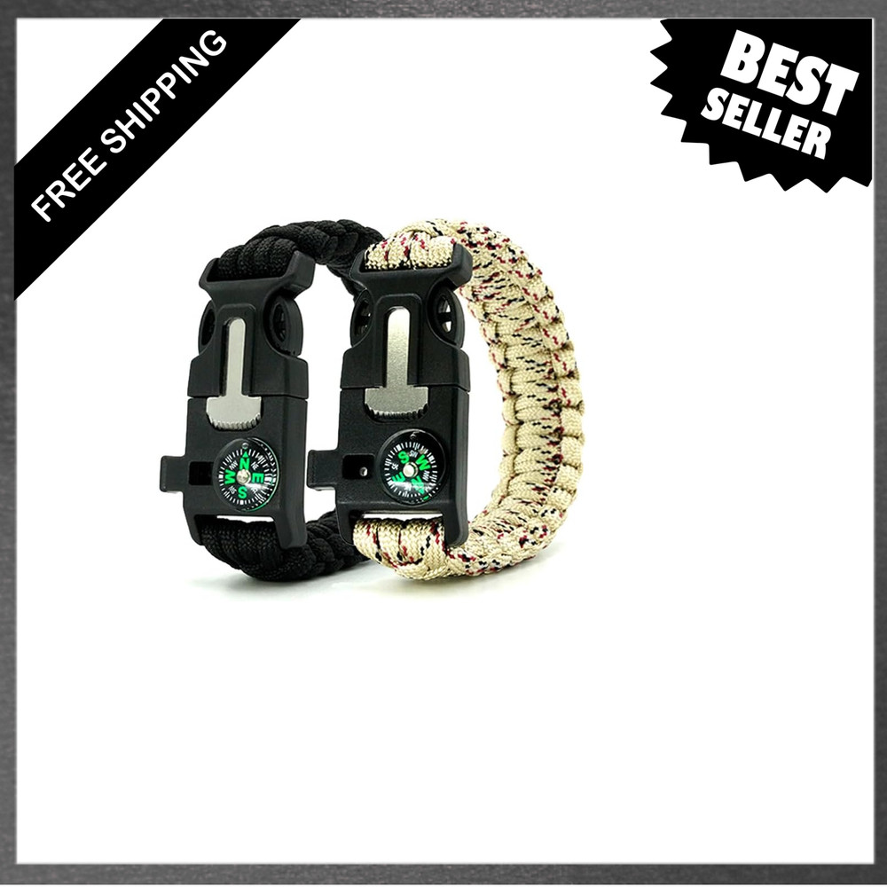 Survival Bracelet Five Functions Fire Starter Compass Whistle Rope Cutter