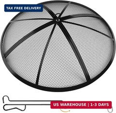 Fire Pit Spark Screen, Outdoor 27 Inch Round Fire Pit Screen with Foldable Hook