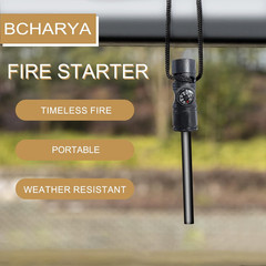 Fire Starter Survival Tool, Ferro Rod Kit with with Compass, Paracord and Whistl