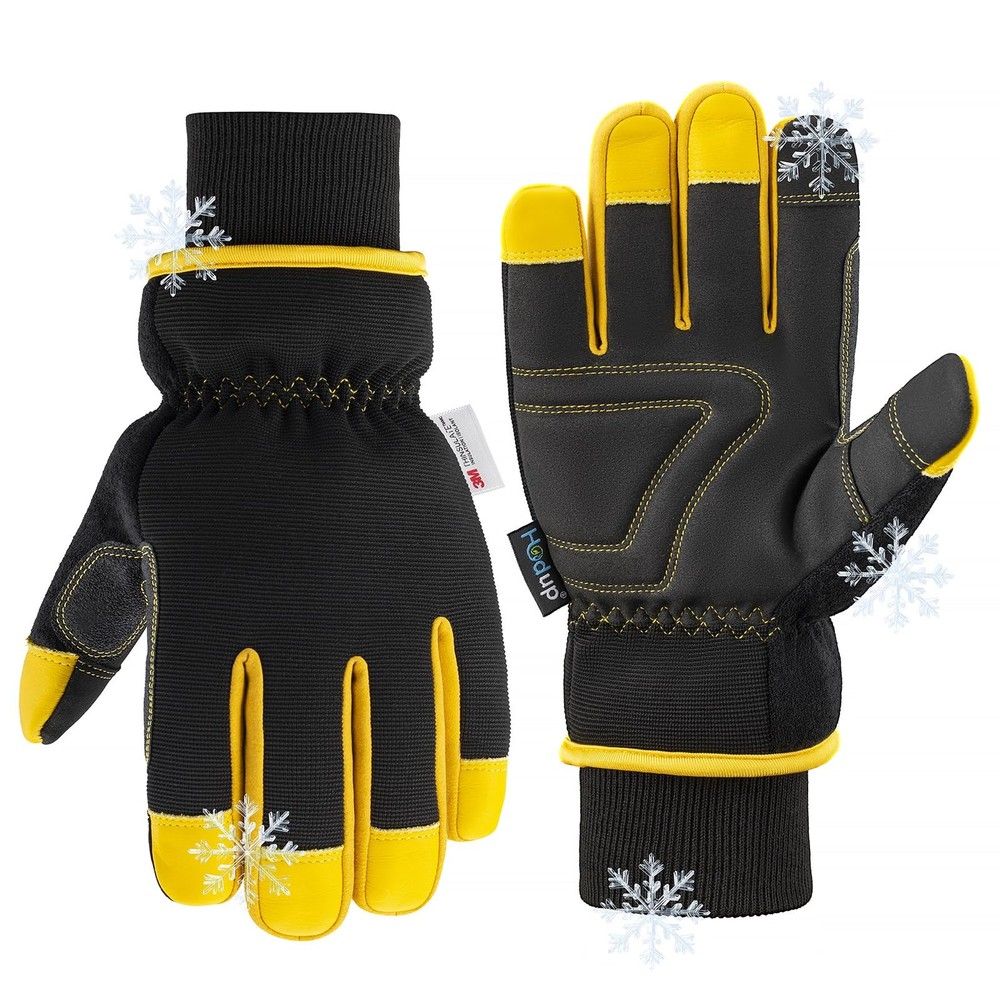 HODUP Insulated Synthetic Leather Winter Work Gloves – 3M Large, Yellow/Black