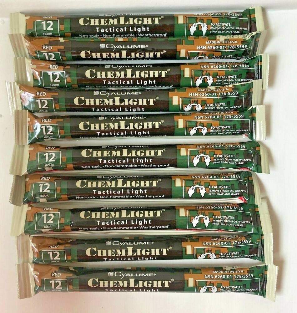 Lot 10 Red 12H Cyalume Chemlight Sticks Tactical Prepper Bug Out Survival 09/23