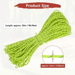 1PCS 2 mm 98FT Reflective Guyline Camping Paracord 3 Strands, Fluorescent Green