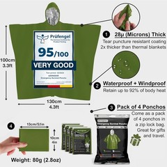 Survival Poncho aZengear, 4pk Mylar Green