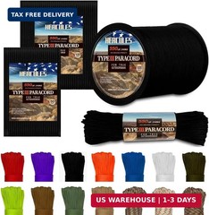 HERCULES Type III Paracord 550 Paracord Rope Parachute Cord, 50′ Black for Survi