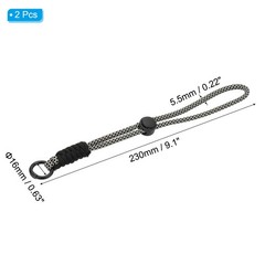 2Pcs Paracord Lanyard Keychain with Spring Ring, Wavy Design, Black, Grey