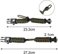 Survival Paracord Bracelet 2 Pack Flint Fire Starter Compass Whistle Black Green