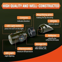 Emergency Survival Whistle, 7-in-1 Outdoor Multifunctional Tool Safety Whistle