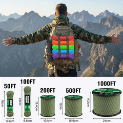Reflective Paracord Rope 750 lb, 50ft, 4mm, 12-Strand, Parachute Cord, Heavy