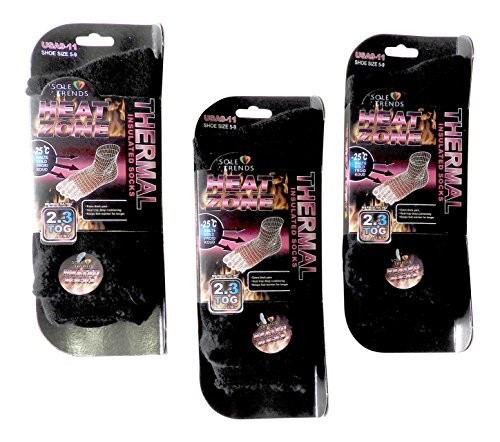 3 Pair Ladies Black Heat Zone Heated Socks Thermal Insulated 9-11 USA,