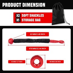 Winch Snatch 66000 LB Recovery Ring with 2 PCS Soft Shackle 1/2″ X 22 Inch