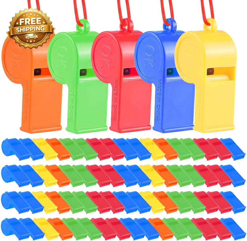 72Pcs Plastic Whistles Bulk Whistles Training Sports Whistles with Lanyar