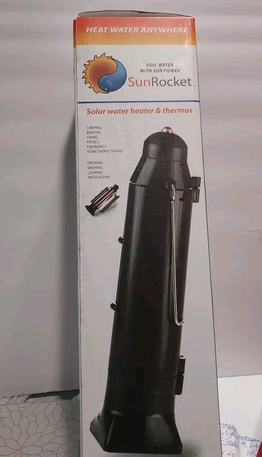 SunRocket Portable Solar Water Heater/Thermos For Camping/Emergency New In Box