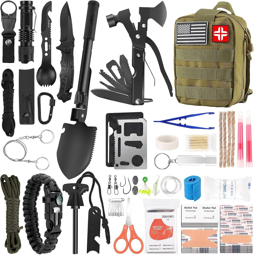 Emergency Survival Kit & First Aid Kit 142Pcs Professional Survival Gear Men