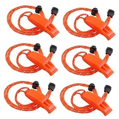 6PCS Safety Survival Whistles with Adjustable Reflective Lanyard Orange