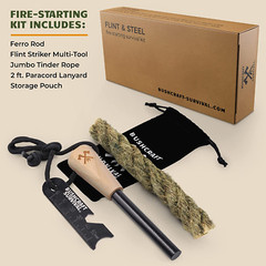 Ferro Rod Fire Starter Kit & Backpacking Multitool | Flint and Steel Striker | W