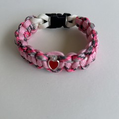 Handmade Pink Paracord Bracelet with Heart Charm – 7 3/4” Survival Style