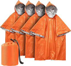 Emergency Mylar Poncho 4 Pack, Waterproof Windproof Thermal Foil Rain Poncho, Po