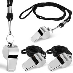 Coach Whistle 4P, Stainless Steel Coaches Whistle with Lanyard, Loud Crisp