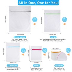 Ultimate 7 Pack 6 Size Mesh 1*XL+1*L+2*M+1*S+2*Bra Bags_Fine Mesh, White