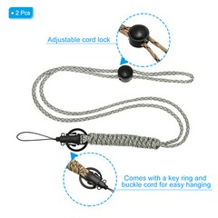 2Pcs Paracord Lanyard Braided Lanyard Necklace Keychain Badge Lanyard Grey Camo