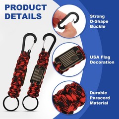 2Pcs Paracord Keychains, Paracord Keychain with USA Flag, Red Black Camouflage
