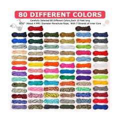 Riakrum 80 Pcs Paracord 550 10 Feet Paracord Cord Parachute Paracord Rope Mul…