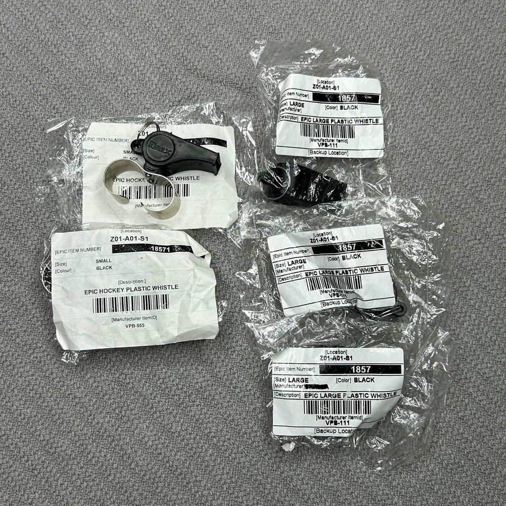 Lot Of 5 Plastic Whistles Referee Soccer Hockey Safety Black