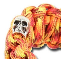 Paracord Bracelet Survival Whistle Skull Charm 17 Feet Length Orange Yellow