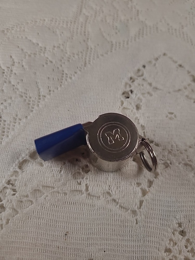 Vintage Coach Metal Whistle Blue Edge Letter M Marked Loud Sports Referee
