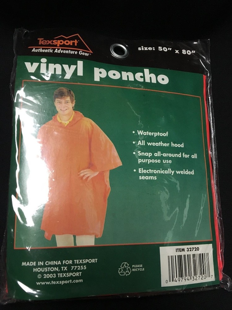 Texsport Authentic Adventure Gear Vinyl Poncho 50″ x 80″ raincoat hood 32720 NEW