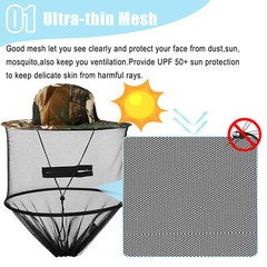 Mosquito Head Net Hat with Hidden Mesh Protection Bugs Bees for Hiking Fishing