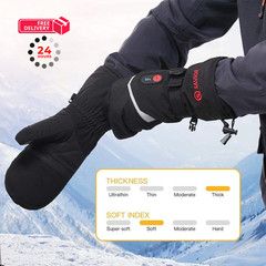 SAVIOR HEAT Heated Ski Gloves, Mittens for Men Women,7.4V Large, black