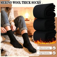 ProEtrade Merino Wool Socks Thermal Warm Winter Thick Hiking Medium, Black