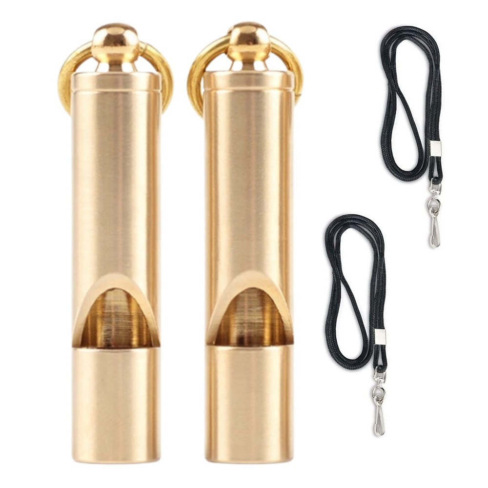 Premium Brass Whistles 125 decimals Set of 2 – Includes 2 Black Lanyard 30 In…