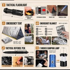 Survival Kit 250Pcs First Aid Gear Emergency Bag and Tent for Outdoor Adventure