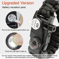 Pulsera De Supervivencia Con Paracord Encendedor Luz SOS Impermeable Brujula NEW